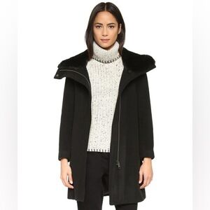 Club Monaco Rocio Funnel Collar Coat with Fur Trim (Black)